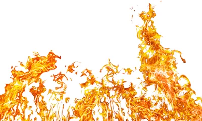 Papier Peint photo Lavable Flamme grand feu orange sur blanc