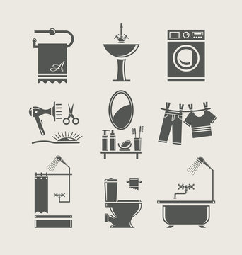 bathroom equipment set icon vector illustration