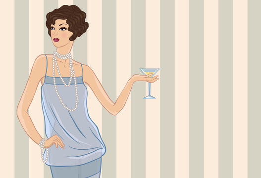 Retro party girl. Vector illustration for your design.