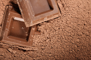 cocoa powder with chocolate blocks