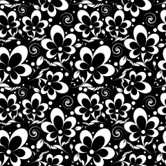 Papier Peint photo autocollant Fleurs noir et blanc Modèle sans couture