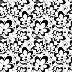 Cercles muraux Fleurs noir et blanc Modèle sans couture
