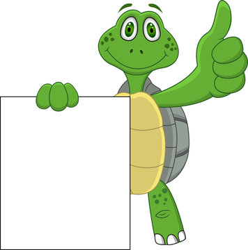 Funny turtle with blank sign