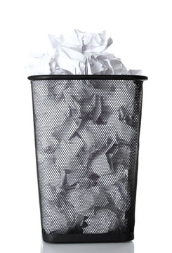 metal trash bin from paper isolated on white