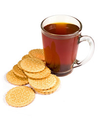 glass cup of tea and cookies