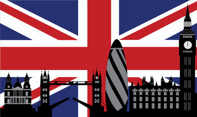 Fototapeta na wymiar london skyline with british flag