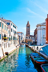 Venice, Italy - canal, boats and houses