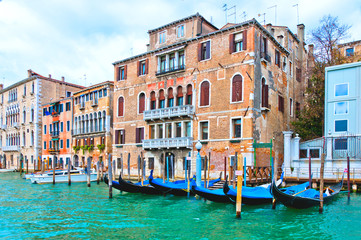 Venice, Italy - canal, gondolas and houses
