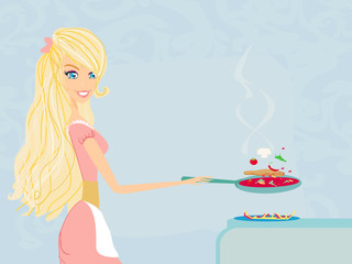 Beautiful housewife cooking