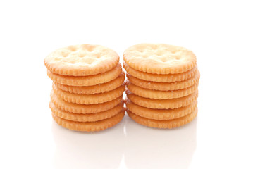 Stack of Butter Crackers against white background