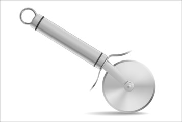 Stainless steel pizza cutter.