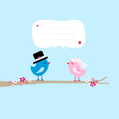 Wedding Birds On Tree Speech Bubble Blue
