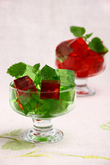 Delicious sweet jelly dessert in elegant goblet