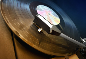 Vinyl player close up