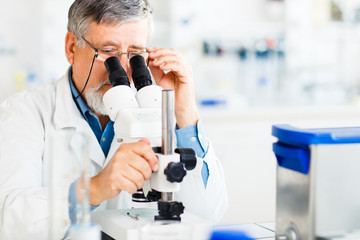 senior male researcher carrying out scientific research in a lab