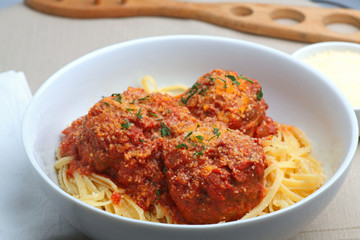Meatballs & Tomato Sauce over Linguine