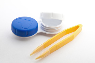 Contact lens case and tweezers
