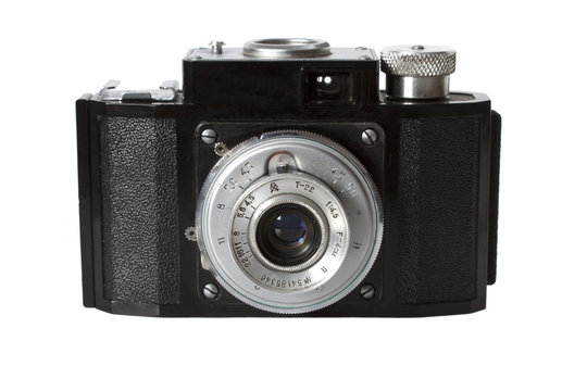 old  photocamera  isolated on white background