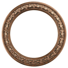 round ornamented old gold picture frame isolated on white