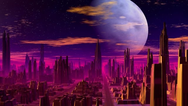 Blue planet over the fantastic city