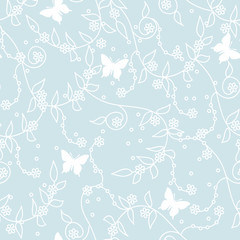 seamless blue seasonal floral background with butterflies
