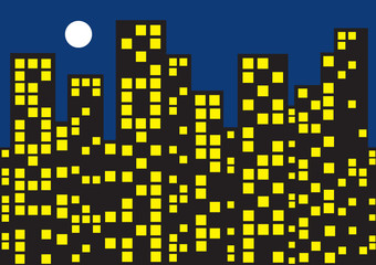 vector template with skyscrapers and moon at night