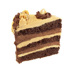 Caramel and chocolate cake isolated
