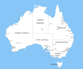 Map Of Australia with major Towns and Cities