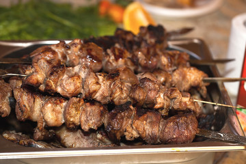 Hot meat of a bottom to the nature shish kebab