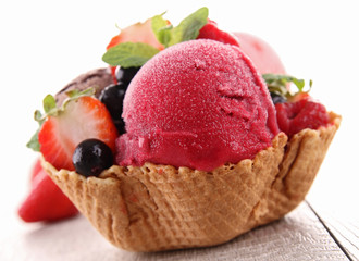 scop of ice cream and berries