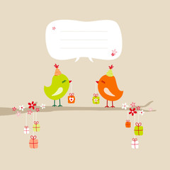 2 Birds Gifts Tree&Gifts Speech Bubble Orange/Green