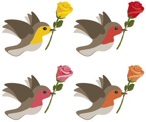 Oiseaux avec des roses