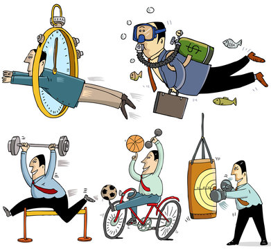 5 businessmen and sport concept
