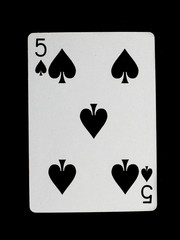 Old playing card (five) isolated