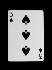 Old playing card (three) isolated