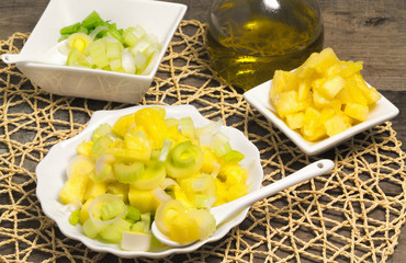 light salad with leek,celery and pineapple