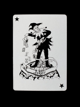 Old playing card (joker) isolated