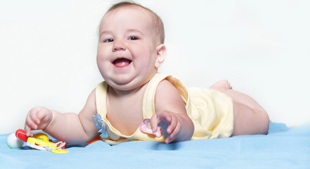 cute smiling baby girl over white