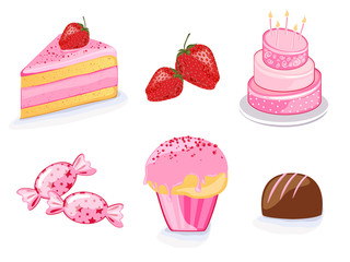 Vector illustration of different strawberry products