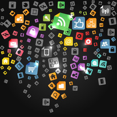Modern social abstract media icons falling down