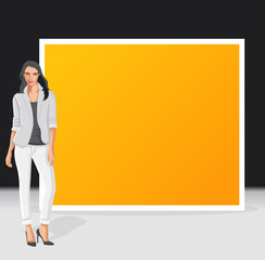 Yellow and black template for advertising with business woman