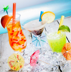 Trio of different tropical bubble teas