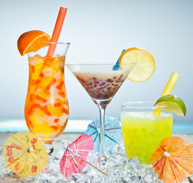 Three different boba tea cocktails