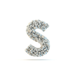White lowercase letter s isolated on white.