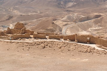 Ruins of ancient Masada fortress in the desert