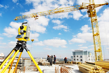 surveyor equipment theodolite at construction site