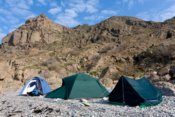 tourist tents in mountains