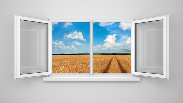 Opened windows with landscape