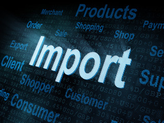 Obraz premium Pixeled word Import on digital screen