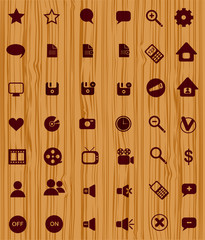 Set of web icons ia a wood font